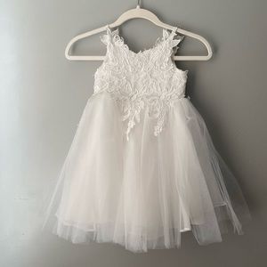 Flower girl dress JJ’s house A-line V-Neck Knee-Length Lace/Tulle Ivory Dress